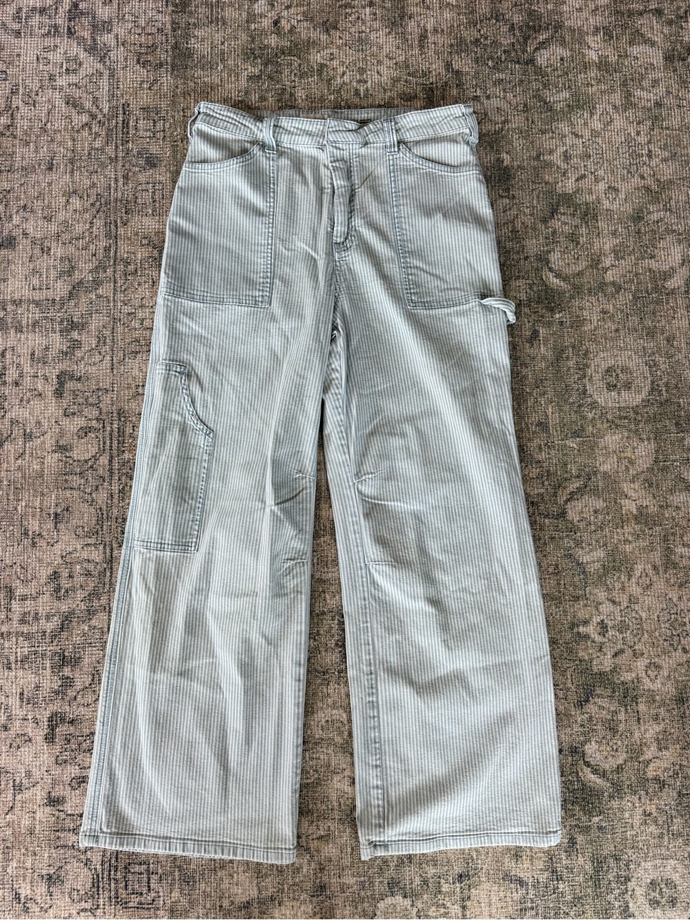 Pilcro High Rise Wide Leg Painter Pants Utility Blue & White Stripe Size 31 - Picture 3 of 10
